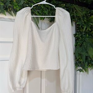 Express Elegant White Textured Women's Ivory Balloon Sleeve Textured Top Size Sm